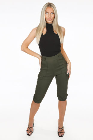 Khaki Cargo Pockets Pedal Pushers