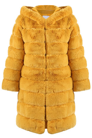 Yellow Layers Pattern Shaggy Faux Fur Overcoat
