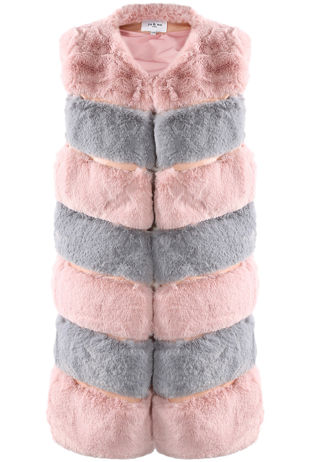 Multi Tone Tiers Pattern Faux Fur Gilet Rose 