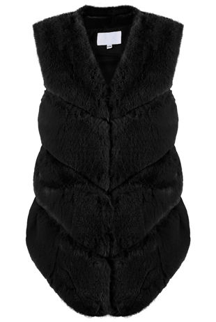 Black Layers Pattern Low Front Faux Fur Gilet