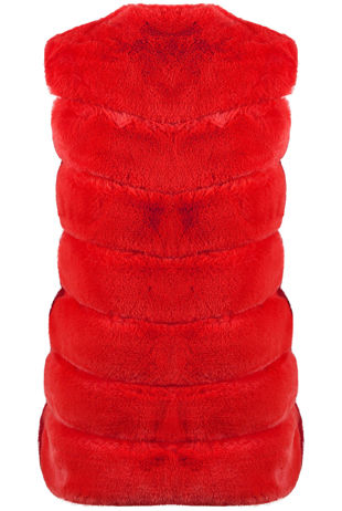 Red Luxury Long Faux Fur Gilet