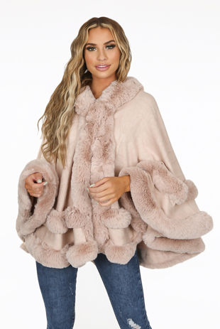 Rose Faux Fur Cape Shawl Pullover