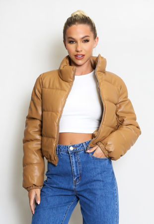 PU Cropped Puffer Jacket 