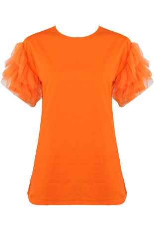 Orange Tulle Sleeves T-Shirt