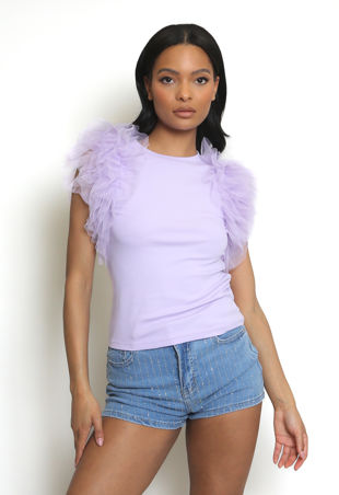 Lilac Frilled Tulle Sleeve T-Shirt