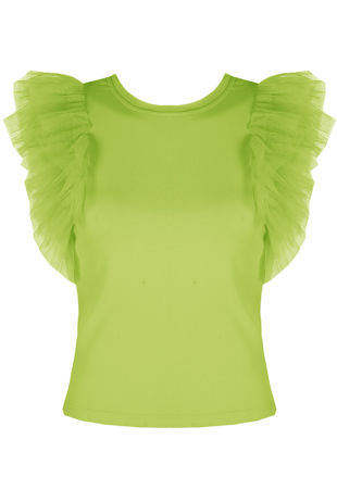 Lime Frilled Tulle Sleeve T-Shirt