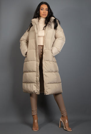 Apricot Hooded Long Padded Puffer Coat