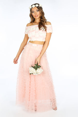 Pink Maxi Layered Tulle Skirt