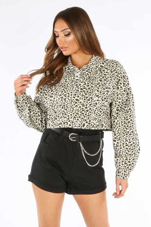 Leopard Print Cropped Denim Jacket-Copy