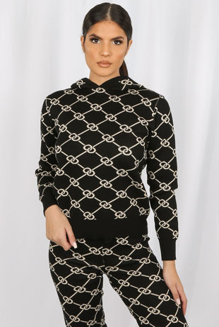 Black/Cream Knitted Hoodie Jumper & Trouser Co-Ord