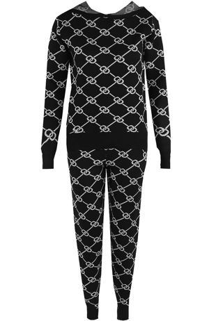 Black/White Knitted Hoodie Jumper & Trouser Co-Ord