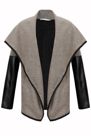 Stone Knitted Ruffle Around PVC Sleeved Jacket