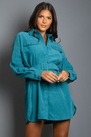 Teal Belted Longline Shirt 
