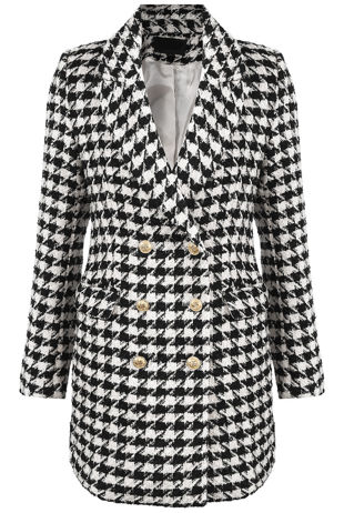 White Hounds Tooth Double Breast Overcoat