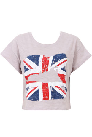 Mocha British Flag Cropped T-Shirts
