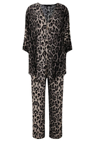 Cream Leopard Printed Shirt & Trouser Set