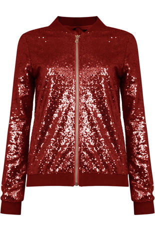 Wine Sequin Bomber Jacket