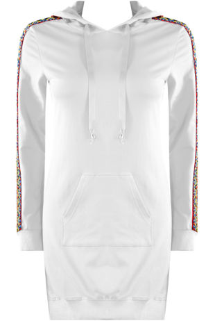 Cream Knitted Lace Trim Sleeves Hooded Dress