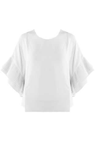 Pleated Sleeve White Blouse