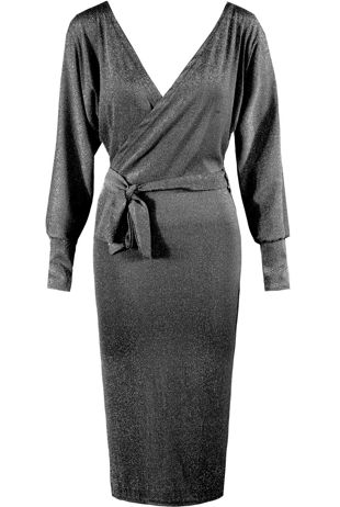 Silver Lurex Tie Up Wrap Over Dress