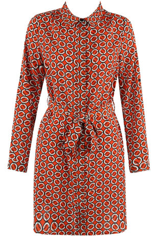 Orange Printed Tie Up Shift Dress