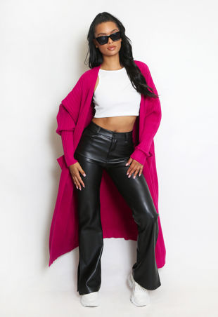 Fuchsia Ribbed Knit Maxi Cardigan