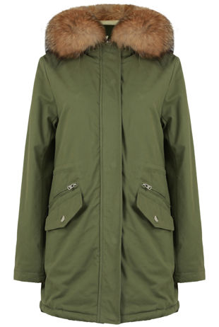 Khaki Fleece Lined Parka Coat