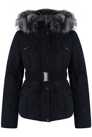 Navy Natural Fur Hood Parka Jacket