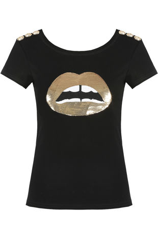 Black Lips Trim Golden Button Tees