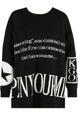 Black Slogan Printed Oversize Jumpers