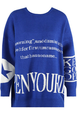 Royal Blue Slogan Printed Oversize Jumpers