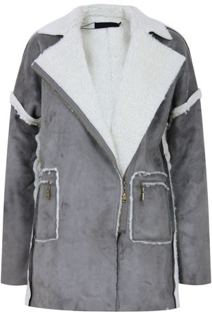 Grey Suede Textured Aviator Coat 