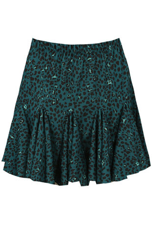 Green Leopard Flare Hem Mini Skirts