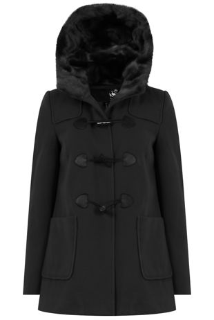 Black Toggle Fastening Fur Hooded Coat