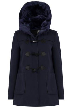 Navy Toggle Fastening Fur Hooded Coat