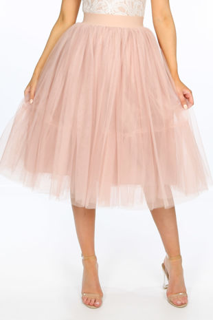 Taupe Midi Tulle Skirt