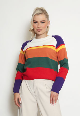 Purple Block Stripe Fine Knit Jumper