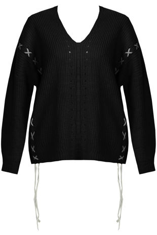 Black Stitch Look V-Neck Jumper
