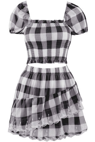 Black Gingham Shirred Crop Top & Skirt Set