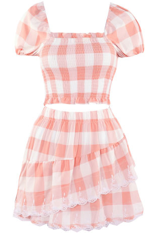 Rose Gingham Shirred Crop Top & Skirt Set