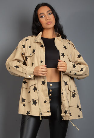 Beige Star Print Cargo Jacket