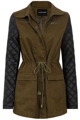 Khakhi Textured PVC Sleeve Zip Up Jacket