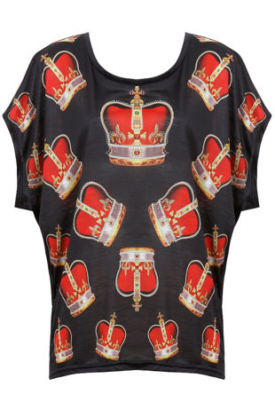 Crown Print Stud Detailed Baggy Tops
