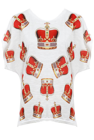 Crown Print Stud Detailed Baggy Tops
