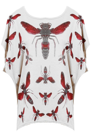 Honey Bee Print Stud Detailed Baggy Tops