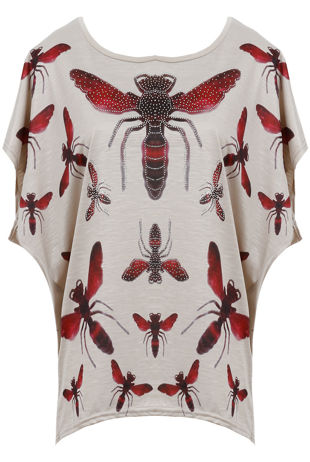 Honey Bee Print Stud Detailed Baggy Tops