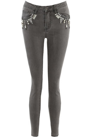 Pearls Embellished Skinny Jeans