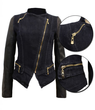 Denim Navy Zipped Pockets PVC Arm Jacket