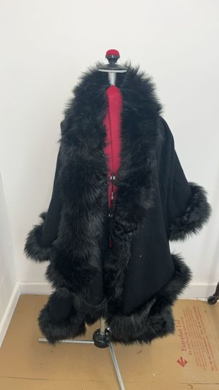 Plain Black Fur Trimmed Layered Cape 
