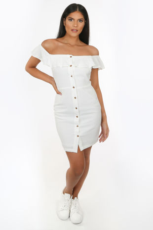 White Frill Bardot Day Dress 
